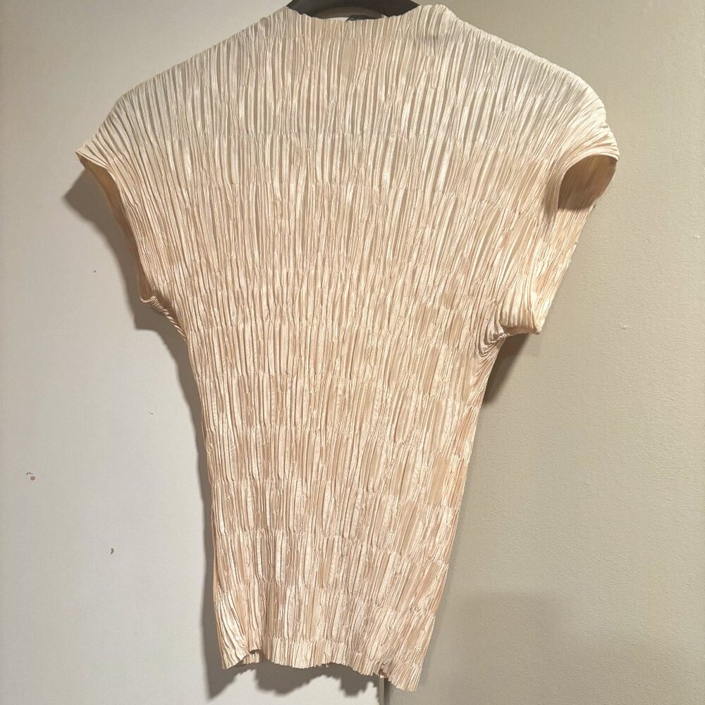 Zara Top Womens Size Large Ivory Pleated/ Crinkled Smocked Blouse